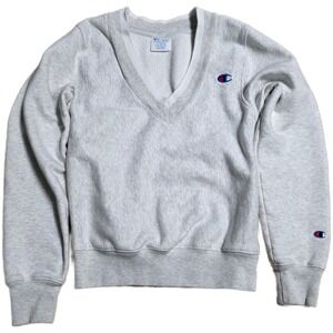 Vintage Champion Reverse Weave V Neck Sweatshirt Women's Size XS Light Grey